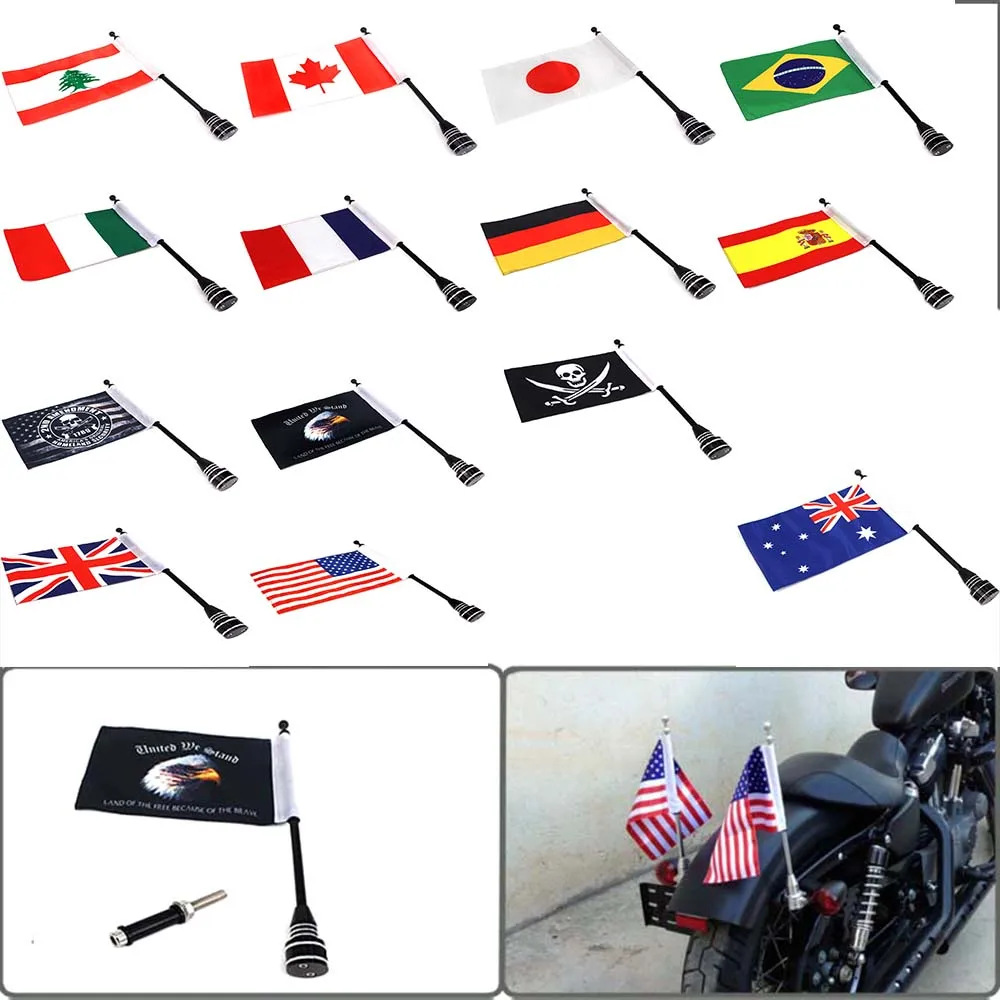 

Motorcycle Black Handle Rear Side Flags Mount Luggage Rack Vertical Pirate Flag Pole for Harley Sportster XL883 XL1200 Touring