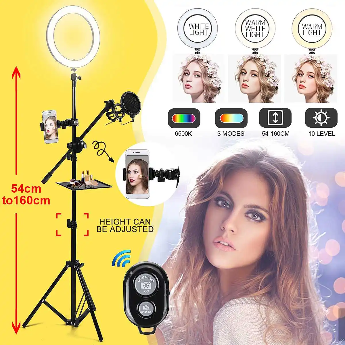 

Dimmable LED Ring Light bluetooth Double Phone Holder Photographic Photo Selfie Makeup Live 26cm 16cm Ring Lights
