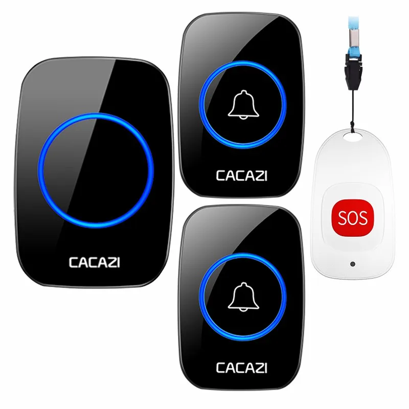 2x1 x sos CACAZI умный беспроводной пейджер дверной звонок домашний старый человек Аварийная сигнализация 80 м дистанционный звонок США ЕС Великобритания вилка 1 Кнопка 1 пейджер 1 приемник - Цвет: 2x1 x sos