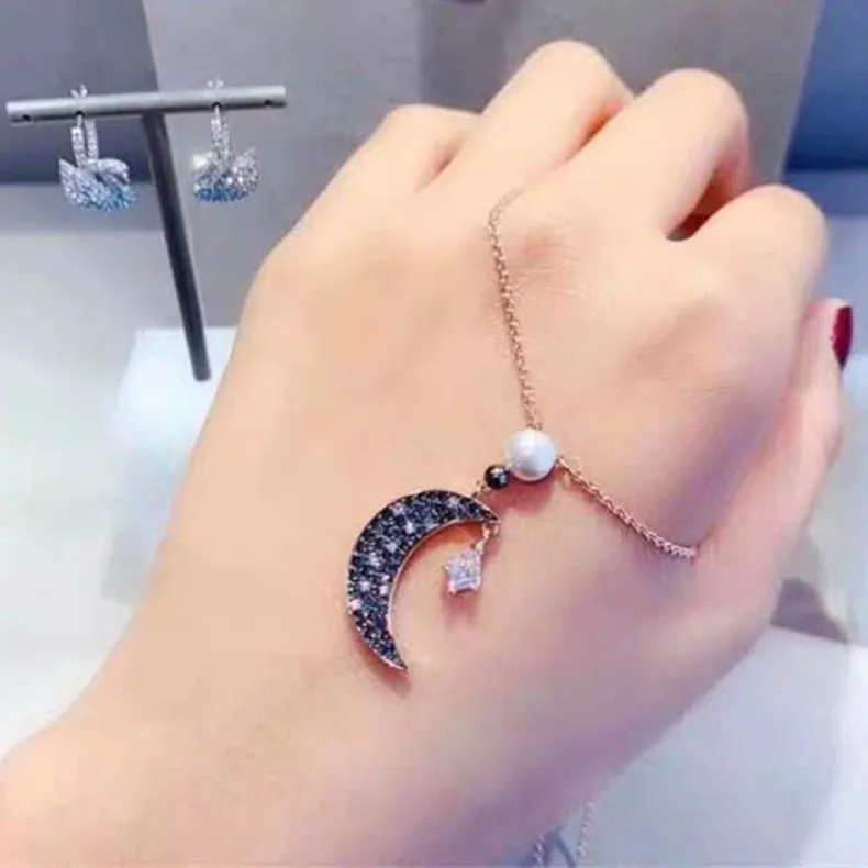 В европейском и американском стиле, лидер продаж кристалл Swarovski элемент 19 стиль жемчуг луна и звезды ожерелье, звезда, луна колье Для женщин