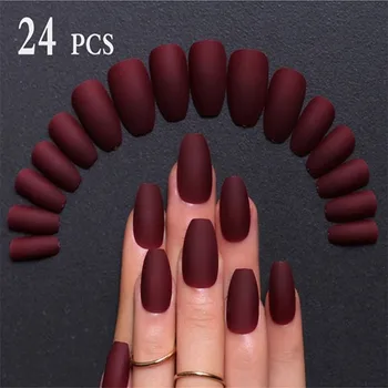 

IMucci Matte 24pcs Ballerina False Nails Tip Coffin Shape Multi-size Beauty Full Nail Art Tip False Nails Long Short with Design