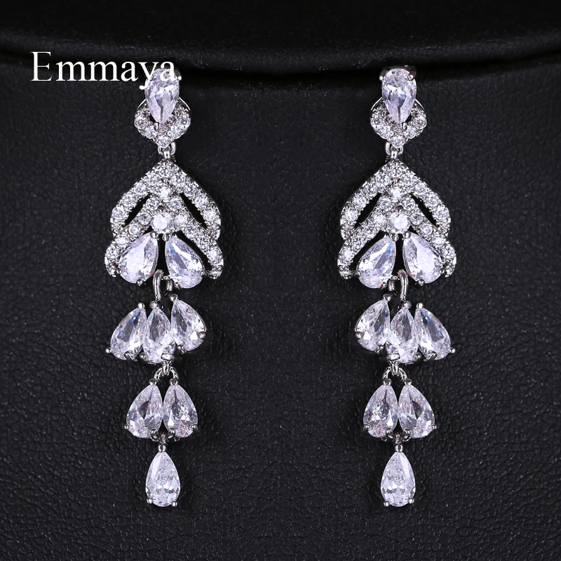 silver Emmaya новые AAA циркониевые Висячие многоэтажные длинные серьги в форме капли для женщин и дам элегантные свадебные вечерние с кристаллами - Окраска металла: silver