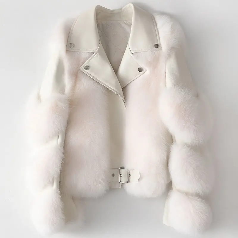 

women 100% real sheep skin 2020 autumn and winter genuine leather new sheep skin stitching fox hair short fur coat