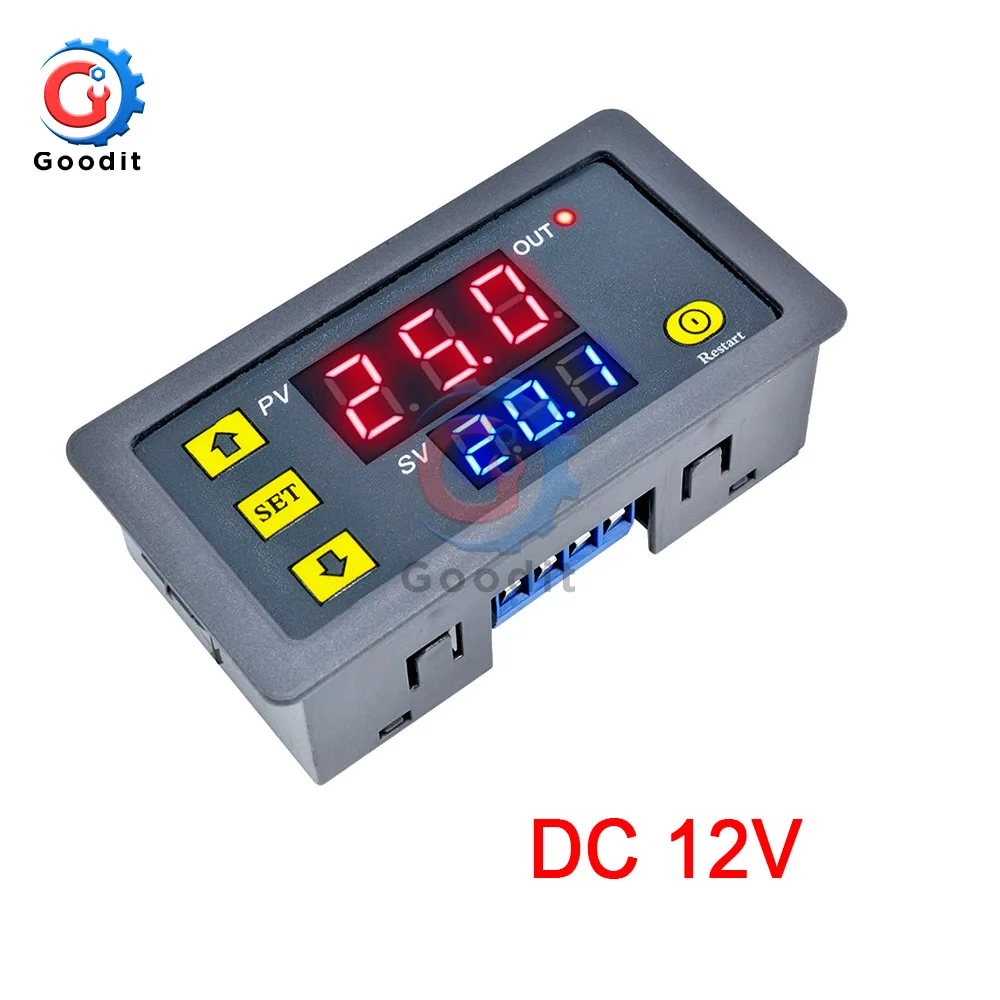 DC 12V СВЕТОДИОДНЫЙ цифровой реле с задержкой времени, переменный ток 110, 220 В, постоянный ток, 12 В, светодиодный дисплей, переключатель управления таймером, регулируемое реле времени, переключатель задержки времени - Габаритные размеры: DC 12V