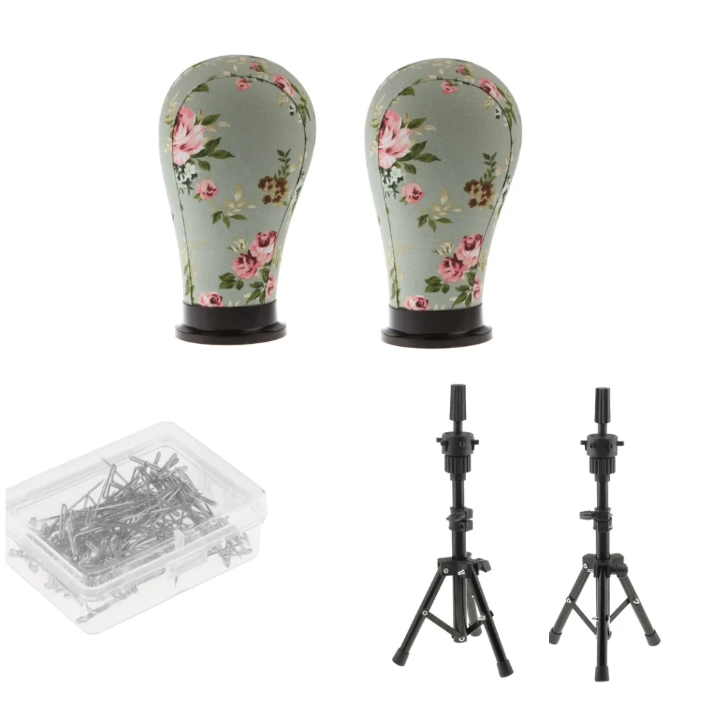 Mannequin Cork Canvas Block Head Holder Stand T  Pins Wig Making Tools