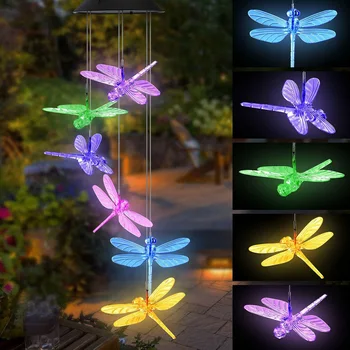

Color Changing Solar Power Wind Chime Crystal Ball Hummingbird Butterfly Waterproof Outdoor Windchime Light for Patio Yard Garde