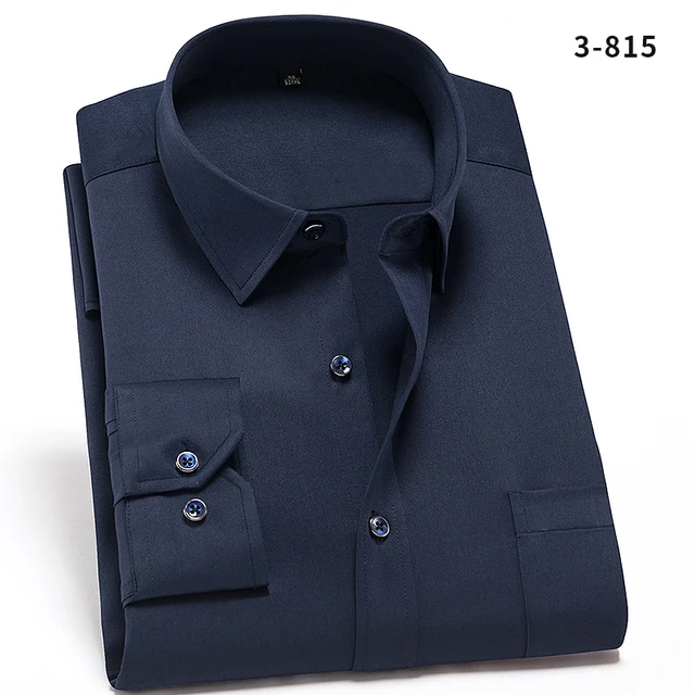 New Stretch Anti-Wrinkle Cotton Men's Shirts Long Sleeve Dress Shirts For Men Slim Fit Camisa Social Business Blouse White Shirt 3-815
