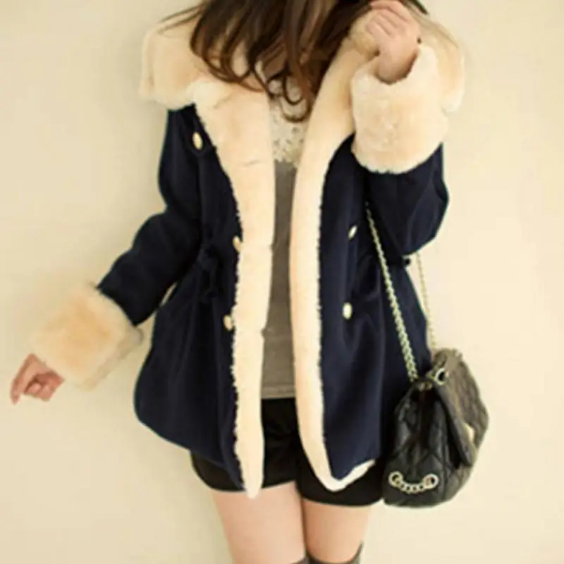 

Korean women's Jas's winter wool Jas women's leather long-sleeved reverse thick woolen coat