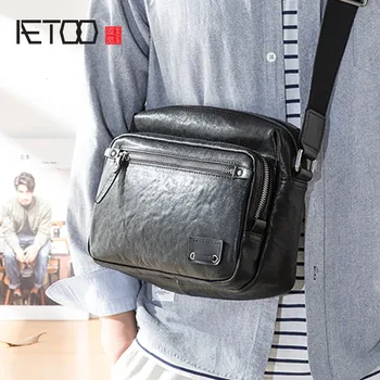 

AETOO Leather men's single shoulder bag, business casual head leather men's bag, cross-trend sloping bag