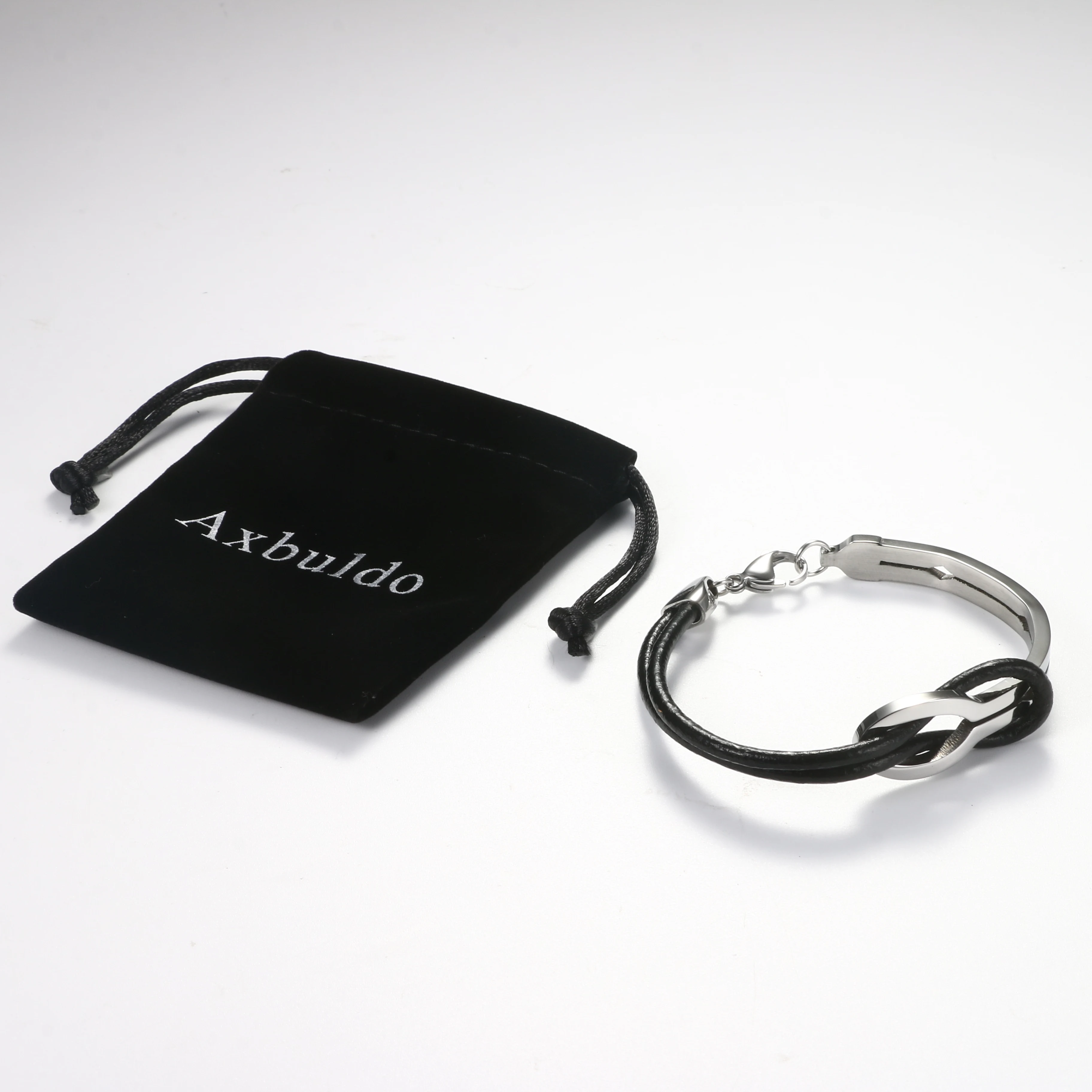 Axbuldo Vintage Mens Bracelets & Bangle Stainless Steel Leather Bangles