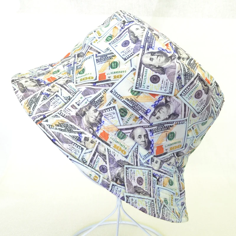 Высококачественная хлопковая Двусторонняя креативная шляпа с граффити в виде доллара, шляпа рыбака, шапка для путешествий на открытом воздухе, Кепка от солнца, головные уборы для мужчин и женщин