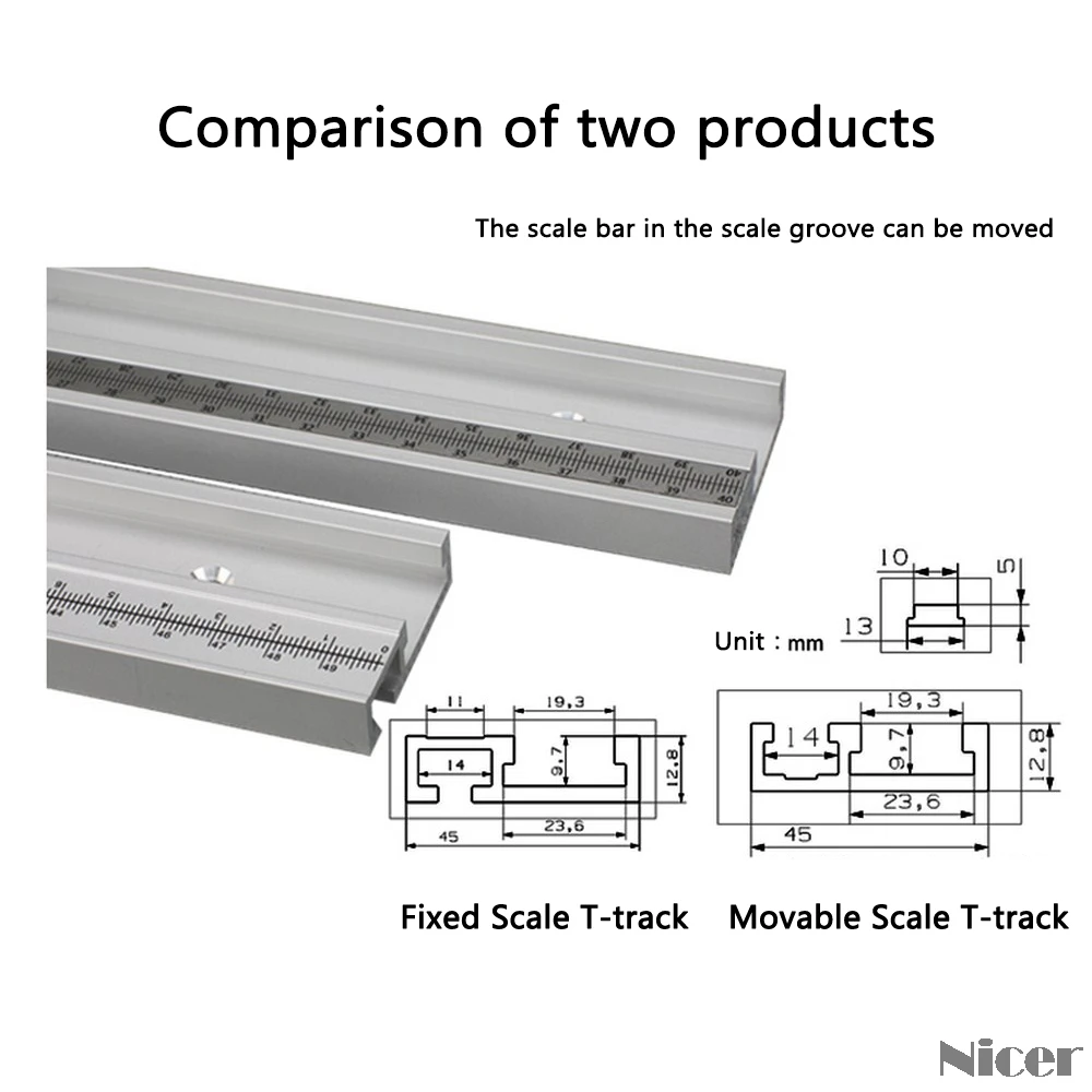 45 Тип Т-образный трек со шкалой алюминиевый сплав Т-треки слот Торцовочная дорожка DIY Настольная пила верстак Деревообрабатывающие инструменты 400-1220 мм