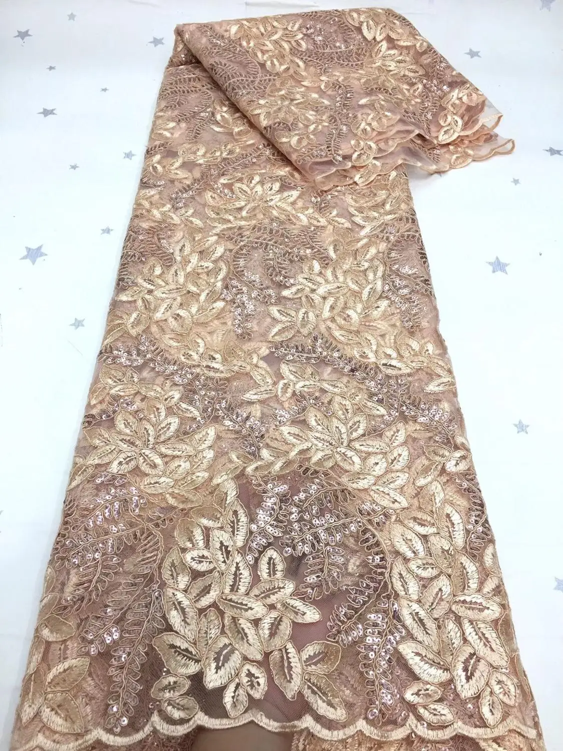 

French African lace fabric 5 yards high quality embroidery sequins for banquet dress performance party XZX-2077