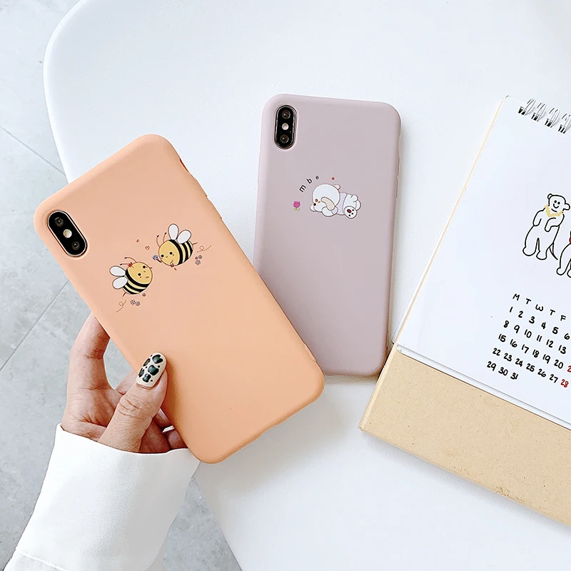 

Cute Little dog bees brown soft Phone Cases For iPhone 6 6S 7 8 Plus X XS MAX XR lovely anime Frosted silicone Cover fundas Capa