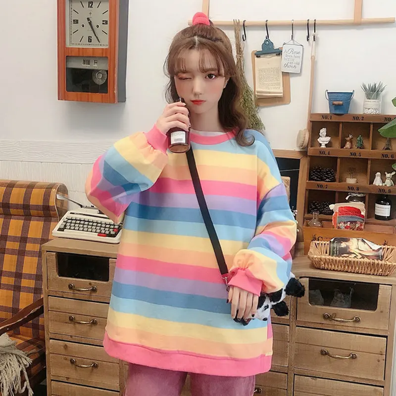 

Fashion Cross Striped Terry Sweatshirt Woman Autumn Loose Fitting Oversize Top For Women Casual Drop Shoulder O-neck Pulllover