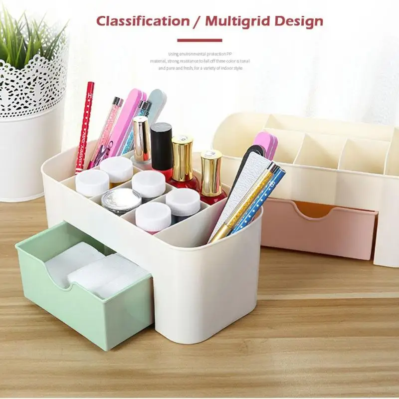 

Multi-function Makeup Storage Box with Drawer Desktop Jewelry Nail Organizer Girl Makeup Tools Container Organizer Case