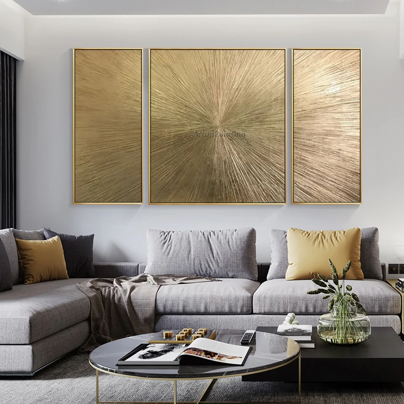 Геометрическая ручная роспись золотой абстрактный рисунок на холсте акриловые настенные картины интерьерные для гостиной bilder абстракции