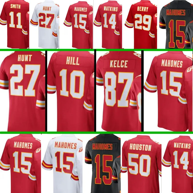 

15 Patrick Mahomes 27 Kareem Hunt 10 Tyreek Hill Kansas 87 Travis Kelce JERSEY Mens 14 Watkins 29 Berry 50 Houston JERSEYS