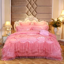 Красный розовый жаккард свадьбные постельные комплекты 4/6/9 шт. queen king size постельное белье кружевное роскошное постельное белье покрывало