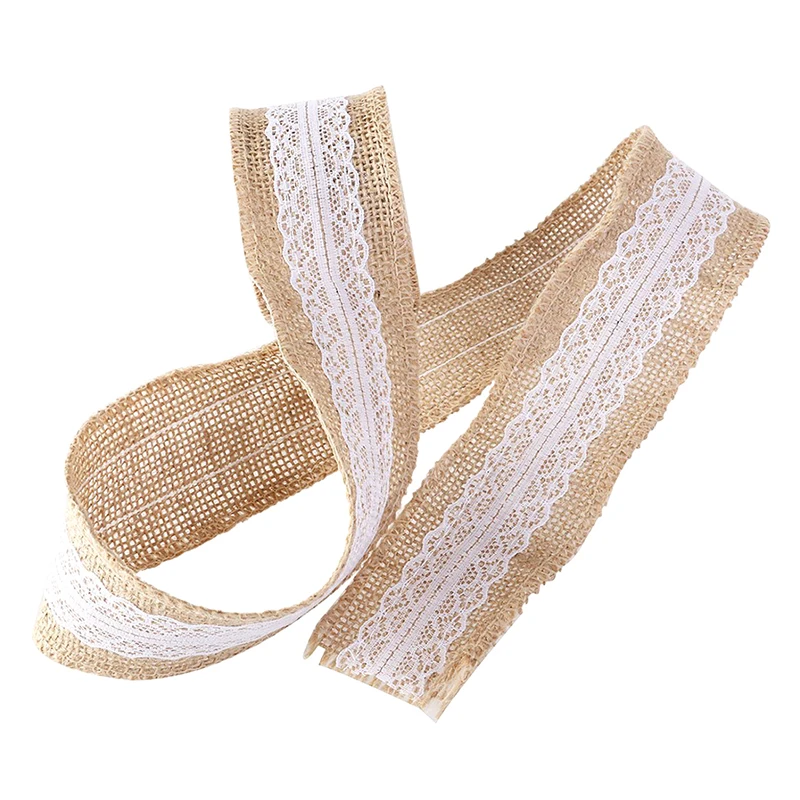 5 м натуральный Hessian sackcloth с кружевной лентой 5 см шириной коричневый