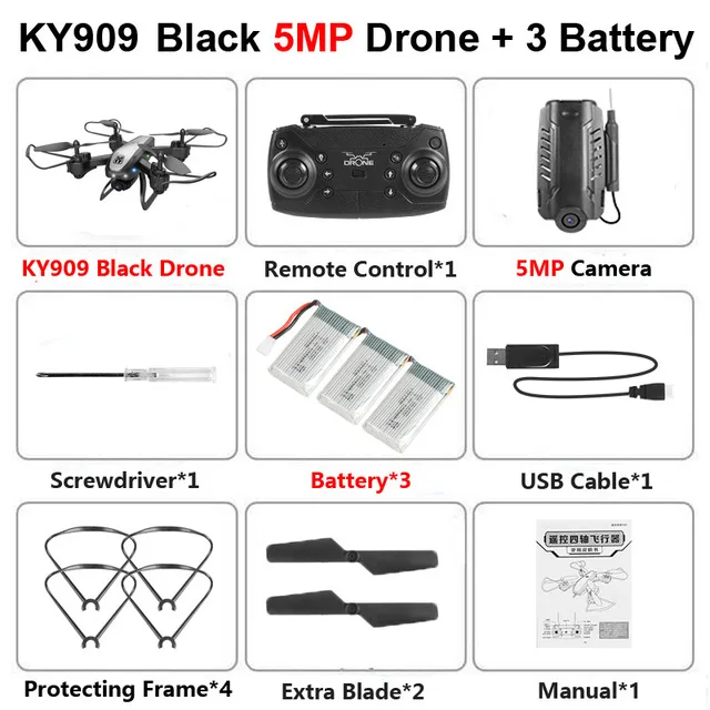 Black 1080P 3B KY909 Дрон 4K Квадрокоптер Профессиональный Дрон с камерой HD оптический поток складной Дрон мини самолет селфи Квадрокоптер - Цвет: Black 1080P 3B