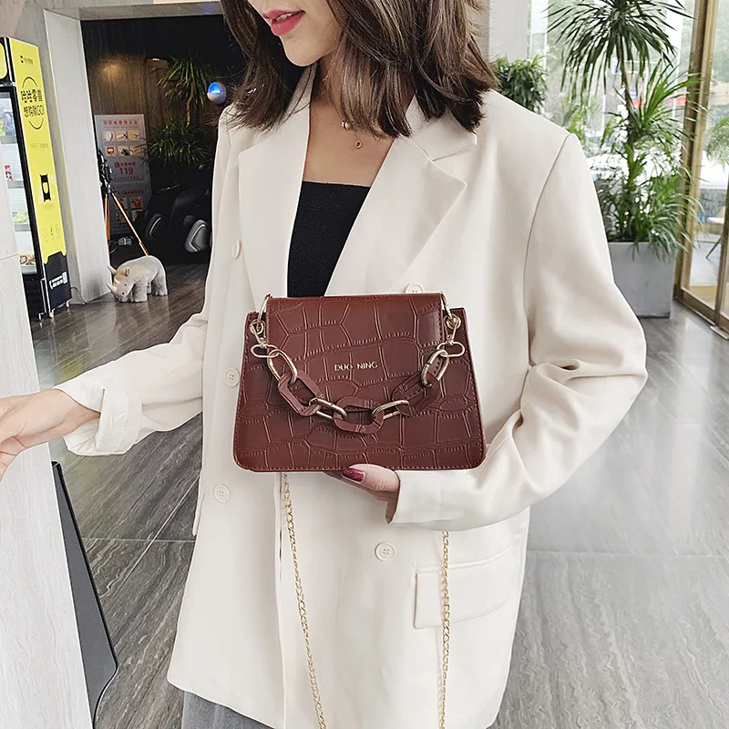

Bag Women's New Style Shoulder Bag with Chain 2019 New Style Retro Single-shoulder Bag for Women Western Style Stone Pattern Han