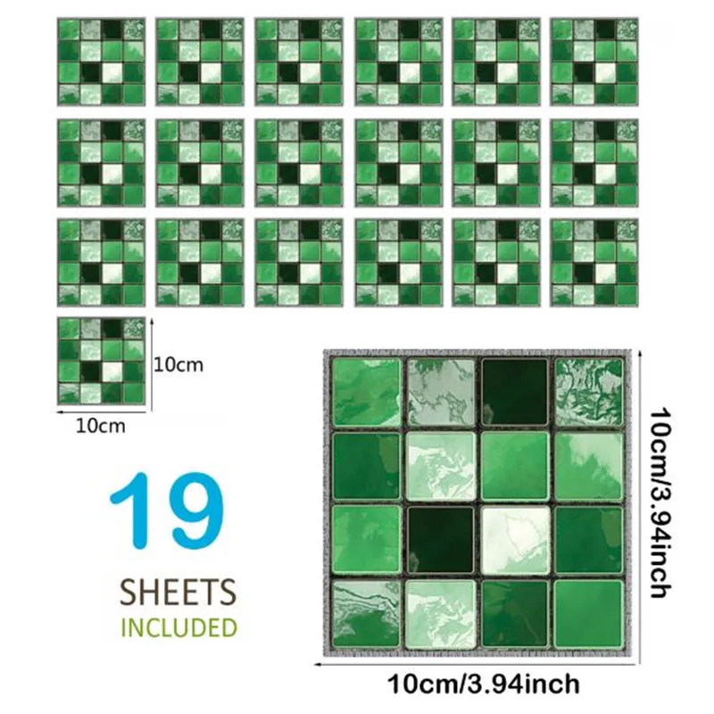 10*10 см 18 шт./лот мозаичный стикер для настенной плитки DIY Настенный декор кухня ванная комната декоративная настенная наклейка s для украшения дома комнаты - Цвет: greenWall Sticker