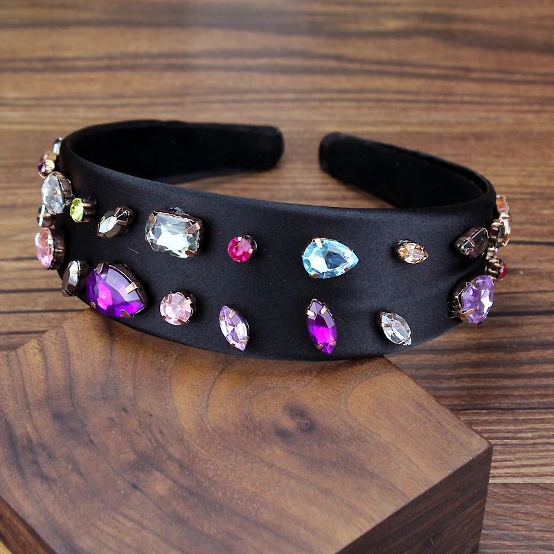 wide headband Широкая Мода красочные кристалл жемчуг оголовье элегантные стразы цветок ободок с листьями для женщин девочек Театрализованное украшение для волос - Окраска металла: wide headband
