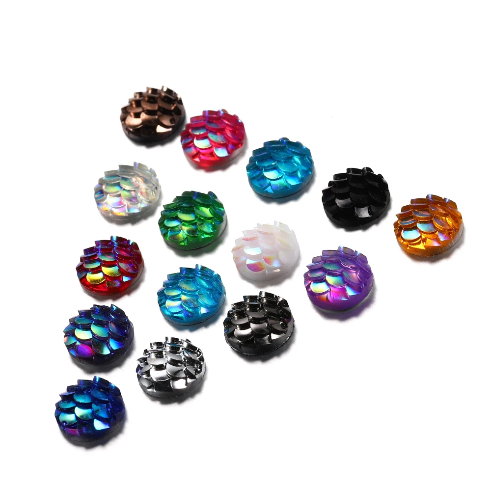 

50Pcs 8mm Flat Back Mermaid Fish Scale Resin Cabochons For Diy Pendant Earrings Epoxy Jewelry Making Accessories Supplies Craft