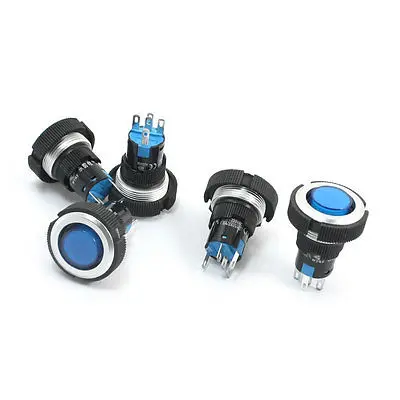 

5 Pcs 22mm SPDT 1NO 1NC 5-Pin Locking Blue Pilot Lamp Push Button Switch 12V