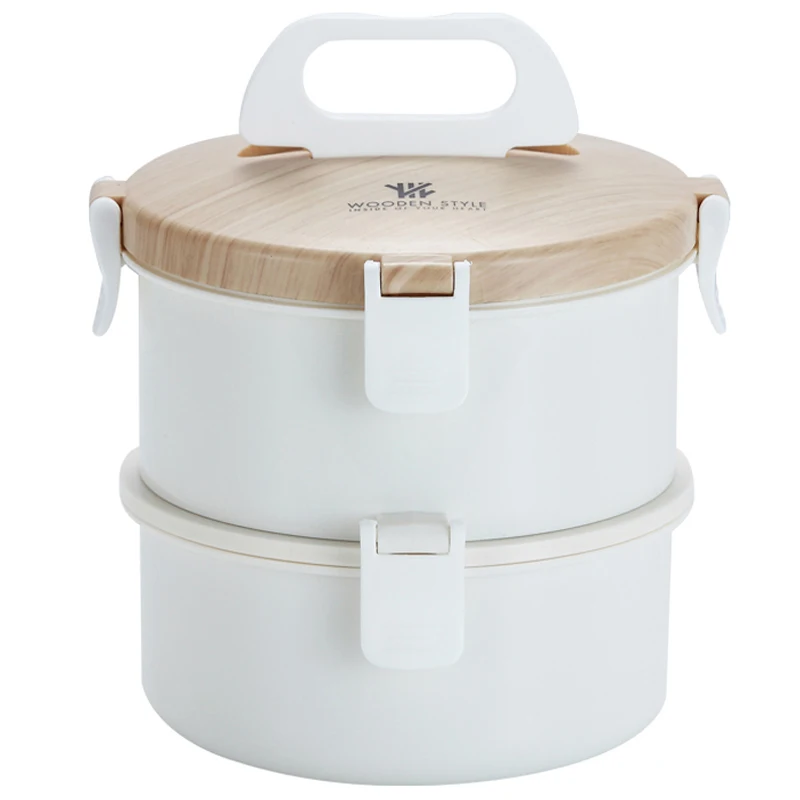 

2 Tiers Stainless Steel Wooden Round Microwave Lunch Box Multi-Layer Bento Box Portable Food Container Lunch Box For Kids