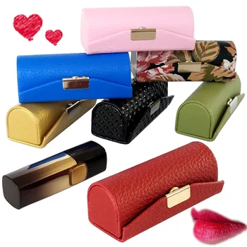

9.2*3.5cm PU Leather Lipstick Gift Boxes with Mirror Portable Women Lady Jewelry Storage Bag Cosmetic Makeup Tools Package Boxes