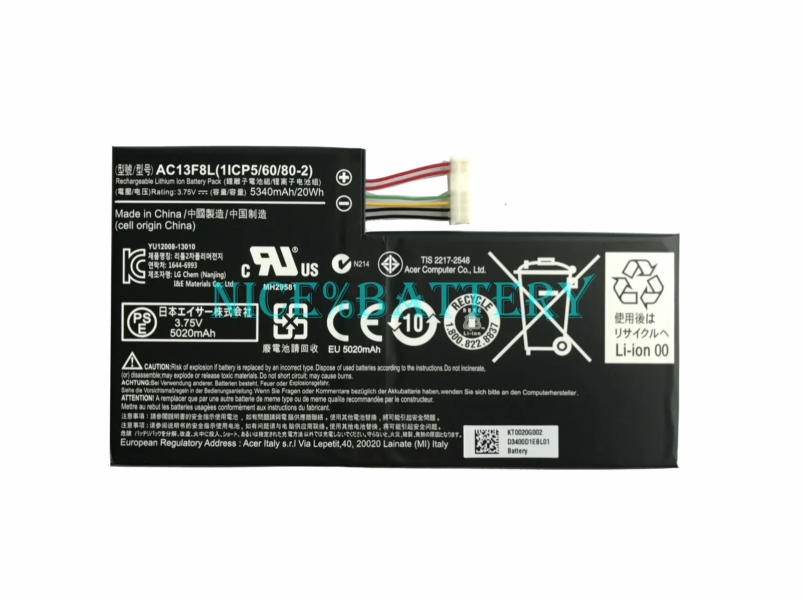 

Оригинальный аккумулятор AC13F8L AC13F3L для планшетов Acer Iconia