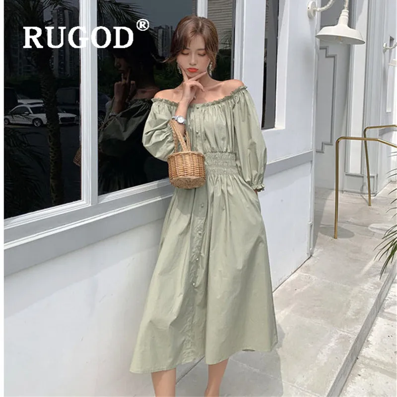 RUGOD/ богемное летнее платье женское однотонное платье с вырезом лодочкой и высокой талией, три четверти, платья-рубашки, повседневные женские платья