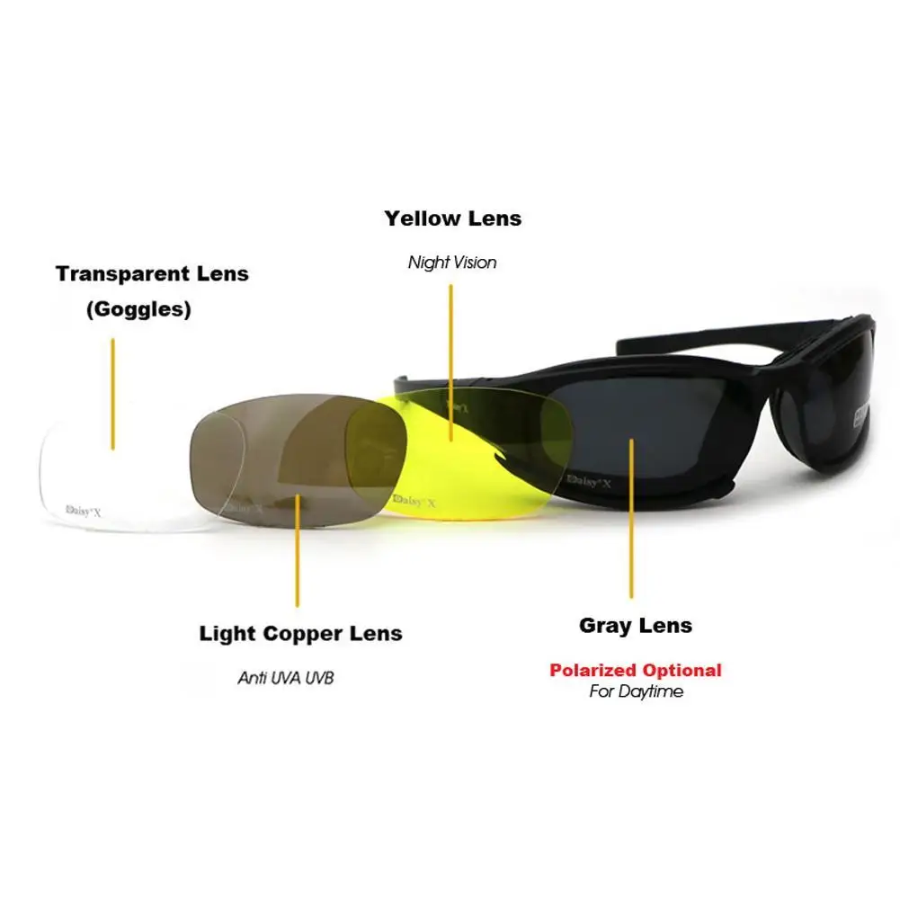Tactical Sunglasses UV400 Protection Military Goggles Hunting, Shooting, Airsoft Outdoor Activities Eyewear 4 Lenses