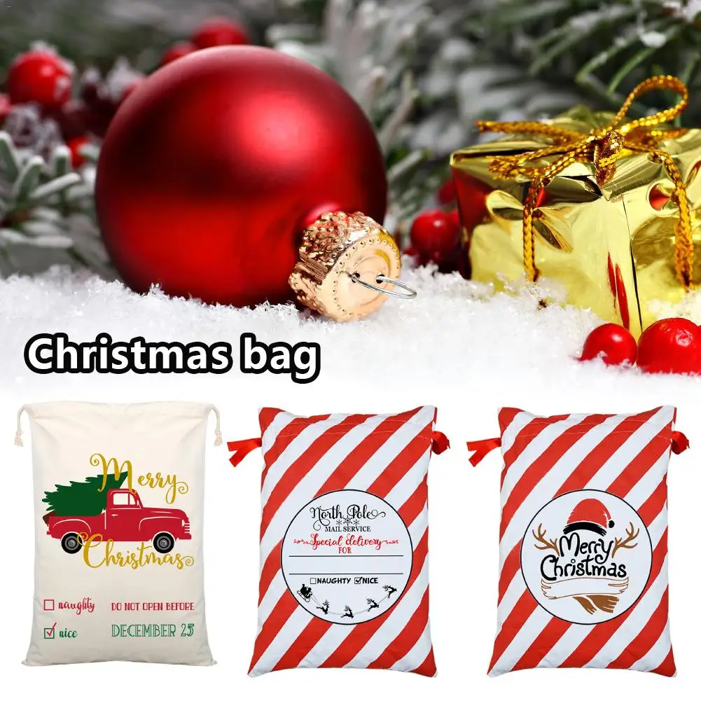

Large Christmas Bag Handles Santa Claus sacks Canvas Reusable Candy Storage Bag Christmas Gift Bags for Children In New Year