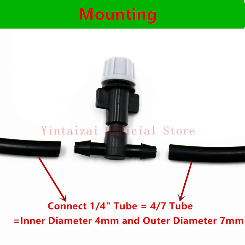 50pcs Grey Misting Sprinkler Nozzle With 1/4" Babred Tee For Garden Micro Irrigation Bonsai Watering Fittings