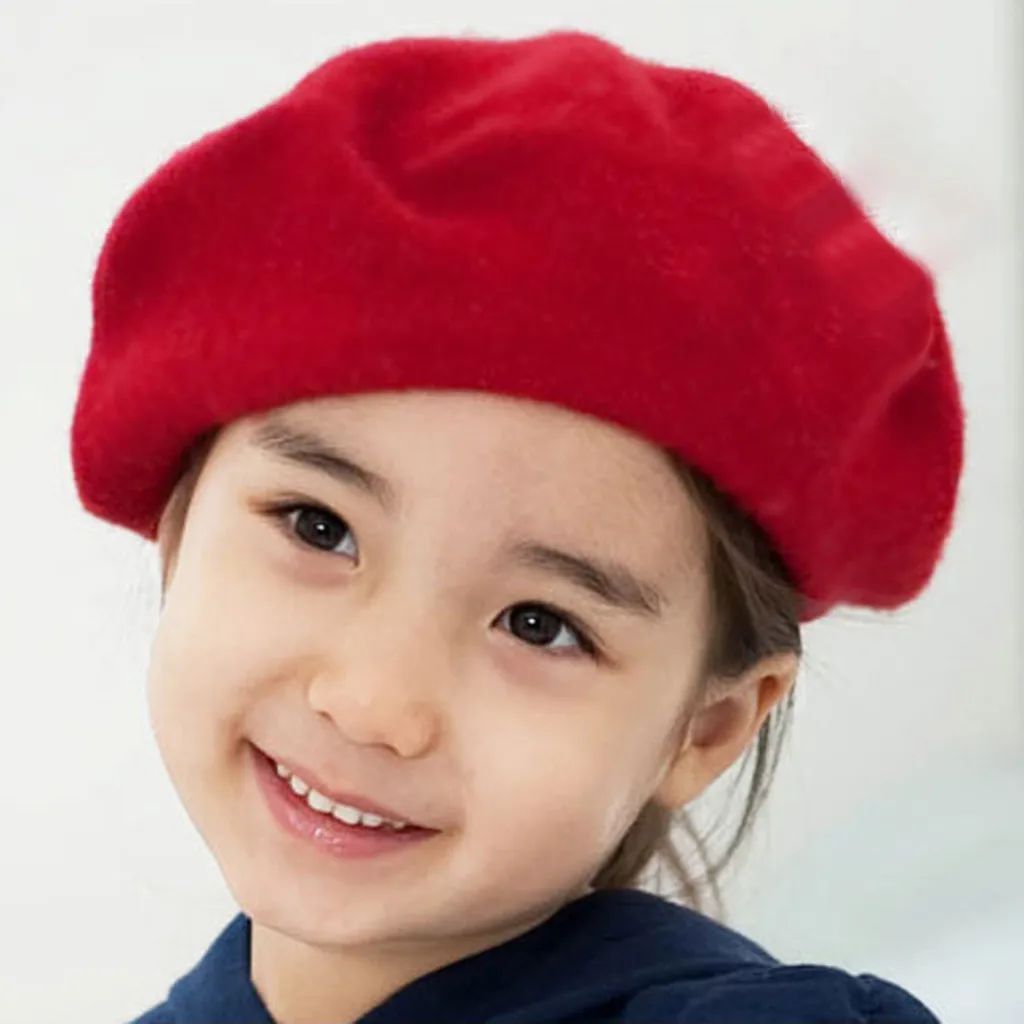 Детский стрейчевый берет для девочек, шапка из шерсти в стиле ретро, чистый цвет, головной шарф, шапка, зимняя шапка, детская трикотажная шапка для фотосъемки новорожденных