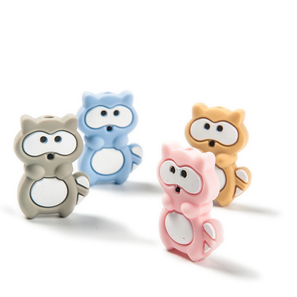 

Cute-idea 10pcs Cartoon Raccoon BPA Free Food Grade Silicone Beads Chew Toys Accessories Baby Teethers DIY Necklace Pendant
