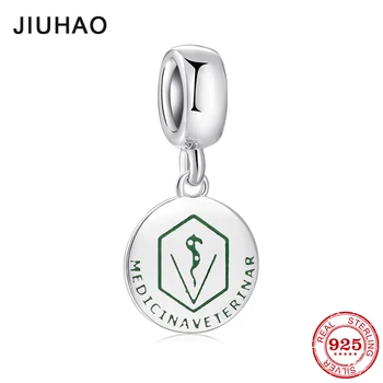 

Medicina veterinar letter 925 Sterling Silver round shape fine Pendants beads Fit Original fine Charm Bracelet Jewelry making