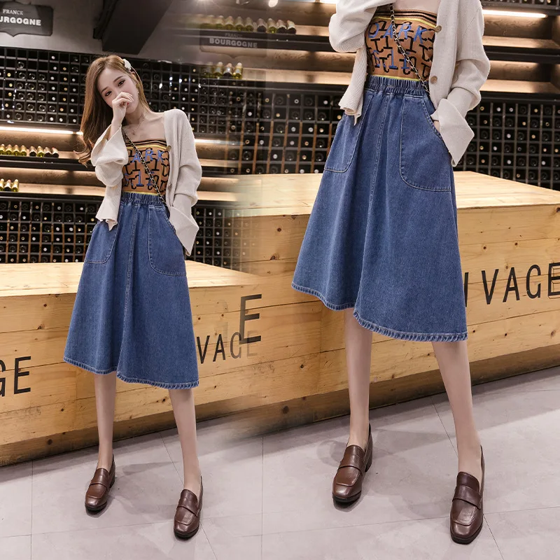 

Denim Skirt Skirt 2019 Autumn And Winter New Style High-waisted Loose-Fit Mid-length 200 Large Size Dress
