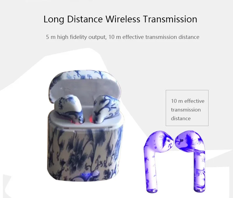 7s tws bluetooth-гарнитура с цветным рисунком, беспроводная гарнитура с микрофоном, чехол для зарядки, для iPhone Android