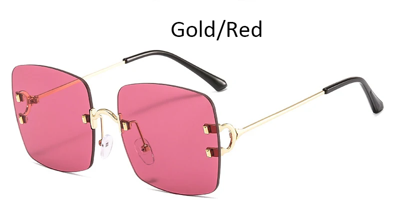 Модные женские квадратные солнцезащитные очки в винтажном стиле, брендовые, без оправы градиентный, негабаритные солнцезащитные очки для женщин, женские очки - Цвет линз: Gold Red