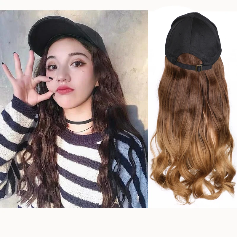 Длинный синтетический парик для бейсбола из натуральных черных/серых волнистых