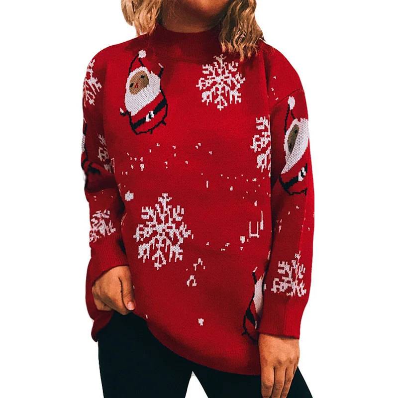 Omchion Ugly Christmas Sweater Funny Santa Claus Jumper Women Mock Neck