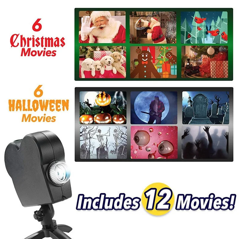 Витрина со светодиодной подсветкой сценический свет 12 движущихся фильмов проектор свет Рождественский прожектор для Хэллоуина пейзаж рождественские украшения