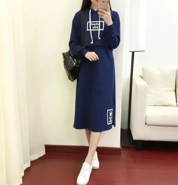 Materniy платья для кормящих осеннее однотонное платье с длинными рукавами и буквенным принтом для беременных