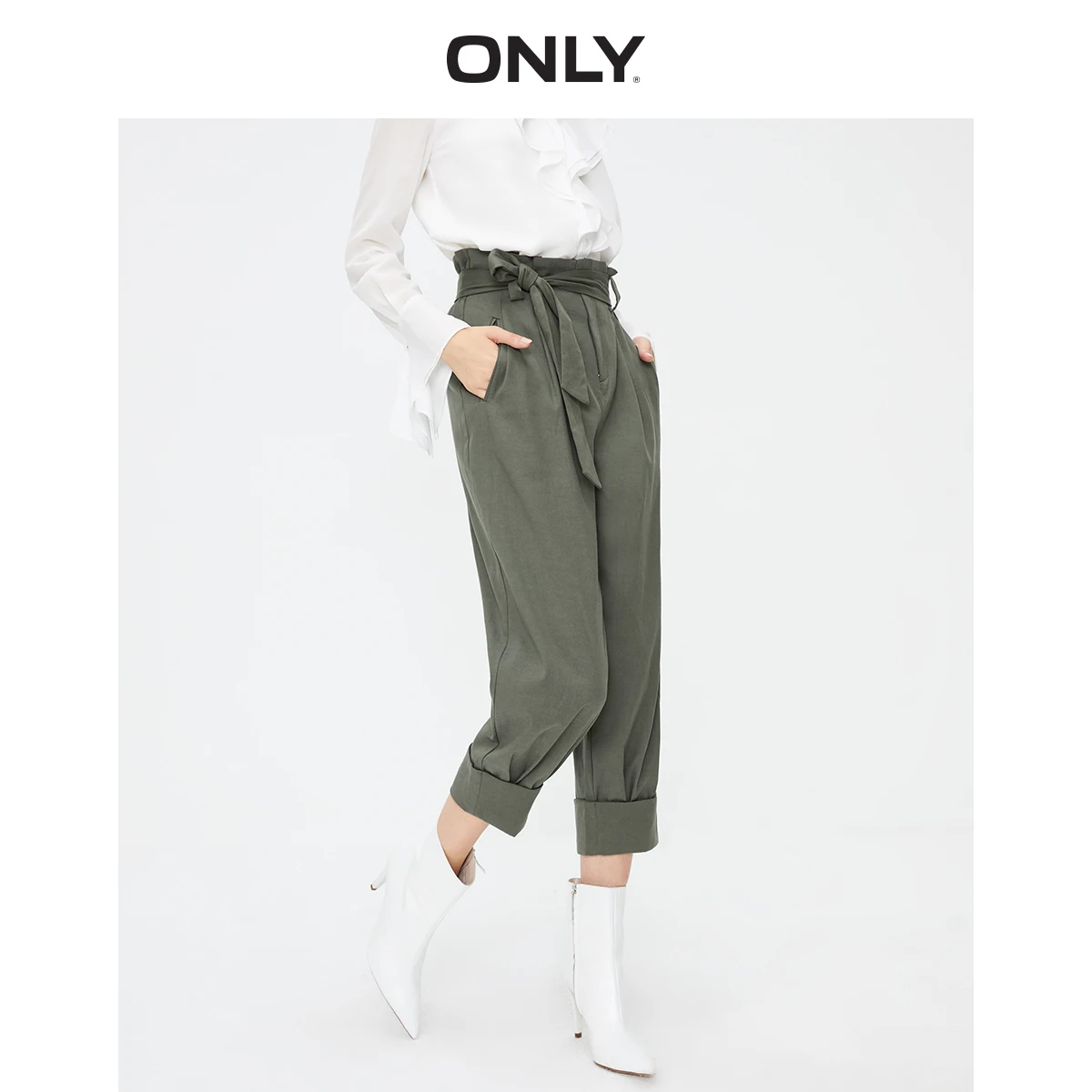 ONLY Loose Fit High-rise Rolled Pure Color Rolled Capri Pants | 11936J504 ONLY Loose Fit High-rise Rolled Pure Color Rolled Capri Pants | 11936J504