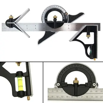 

3in1 Combination Square Set 300mm Angle Ruler 180 Degree Protractor Angle Finder Spirit Level Angle Ruler Measuring Tools Set