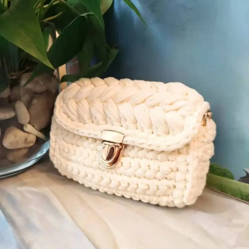 Women's oblique straddle bag, chain cloth woven shoulder bag, hand crocheted finished women's bag,